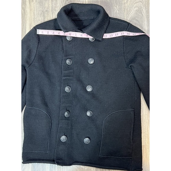 Vince Jacket Womens Large Black‎ 100% Wool Knit Double Breasted Military Style - Picture 4 of 13